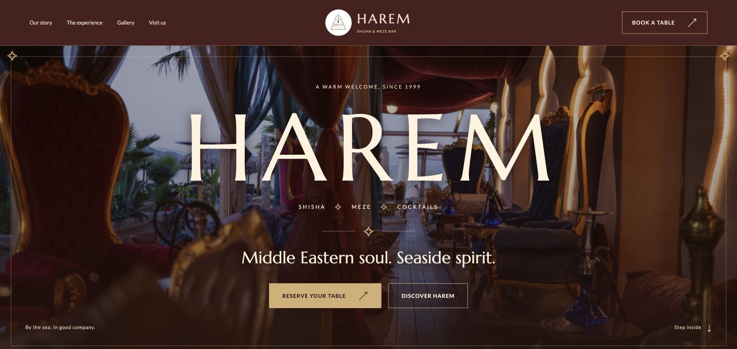 Harem Shisha Bar website on desktop, with its mobile layout shown alongside